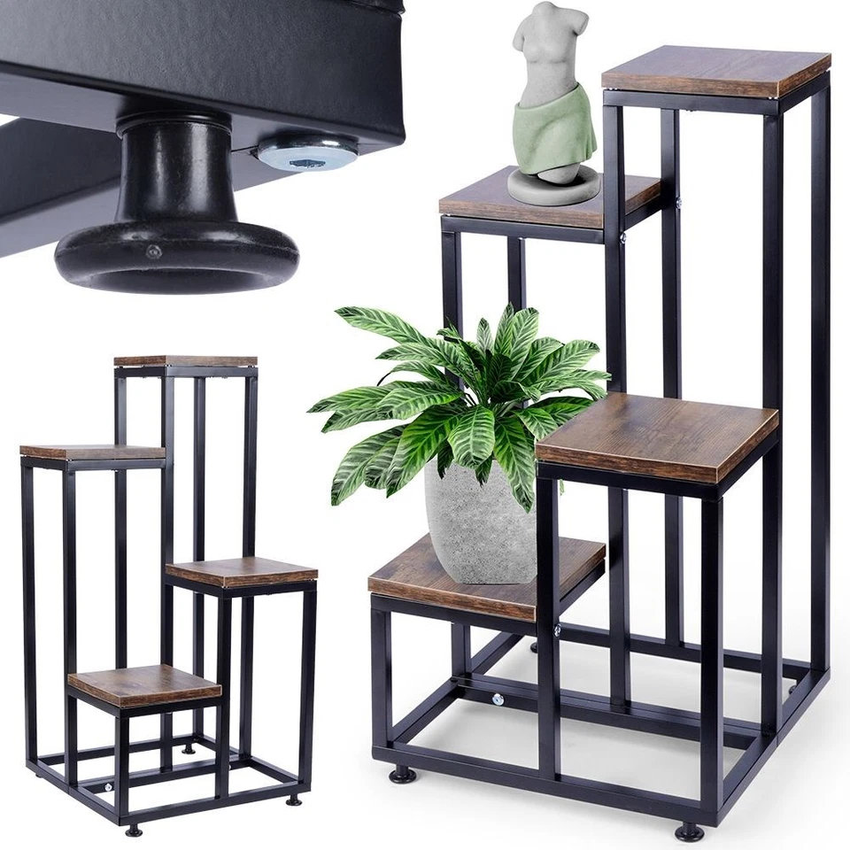 VILDE Blumenständer Blumentreppe Pflanzensäule Blumenregal aus Metall 4 Etagen 69 cm