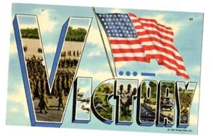 1940's WWII Victory Large Letter Linen Tichnor Bro Series USA Flag Postcard - Bild 1 von 2
