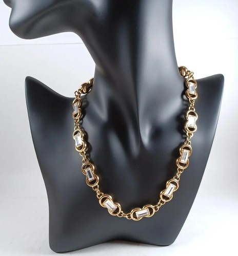 Collana Givenchy Bijoux Grossa Strass Tono Oro 19" N.O.S Con Etichetta Originale
