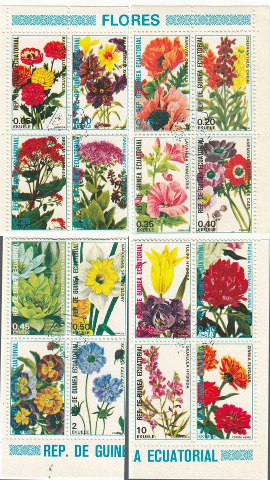 Equatorial Guinea; 1974 Flowers Set Of 16, CTO, Split From Original Sheetlet - Image 1 of 1