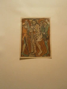 Planche gravure Religion Moyen age Christ à la colonne fouetté par 2 bourreaux - Imagen 1 de 1
