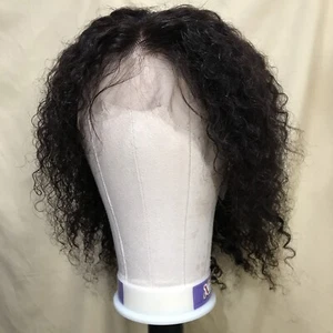 14Inch 13x4 Lace Front Human Hair Curly Wig Brown Brazilian Remy - Picture 1 of 10