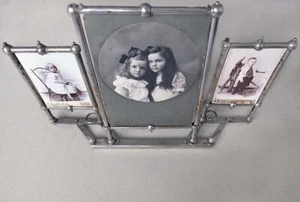 1910s Imperial RUSSIA Vintage Metallic Table PHOTO FRAME with 2 CDVs and 1 CP - Picture 1 of 4