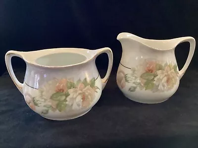 Antigua crema y azúcar de porcelana bávara - rosas blancas Foto 1 de 4