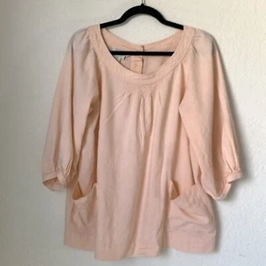 Sandro Shirt Women L Pink Peach Bow Linen Beach Coastal Lagenlook Preppy Resort - Picture 1 of 8