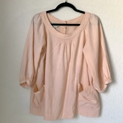 Sandro Shirt Women L Pink Peach Bow Linen Beach Coastal Lagenlook Preppy Resort - Image 1 of 4