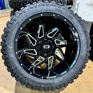 22x12 Vision Spyder Black Wheels 35" RT MT Tires 8x6.5 Dodge Ram 2500 3500 - Picture 1 of 5