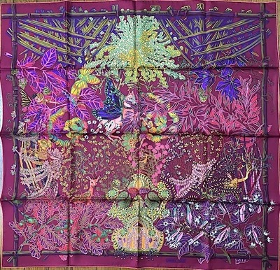 Hermes Scarf Stole Mythes et Metamorphoses Red Purple Floral Silk Auth New 90 cm - Image 1 of 4