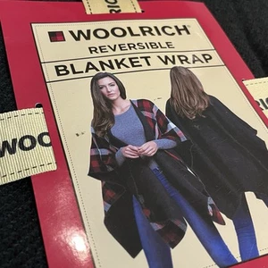 NWT Woolrich Reversible Blanket Wrap Coat Shawl Poncho Cape Red Black Plaid - Picture 1 of 4