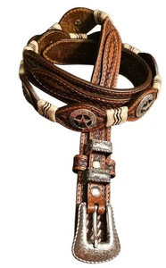 De Colección Ranger Belt Co. Cuero Cesta Tejido Texas Star Concho Cinturón Hombres 42 Western - Imagen 1 de 9