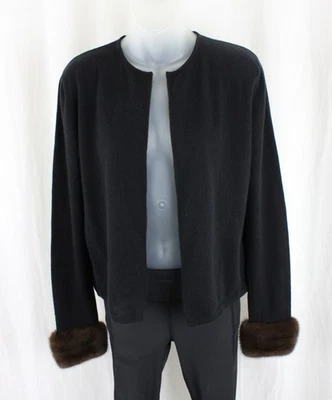 Cárdigan suéter de manga larga con ribete de piel de cachemir 100 % negro para mujer Vera Wang M Foto 1 de 4