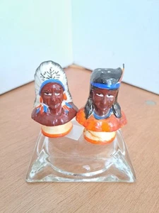 Vintage Salt & Pepper Shakers Native American Indian Chief and Princess 2" Tall - Picture 1 of 5