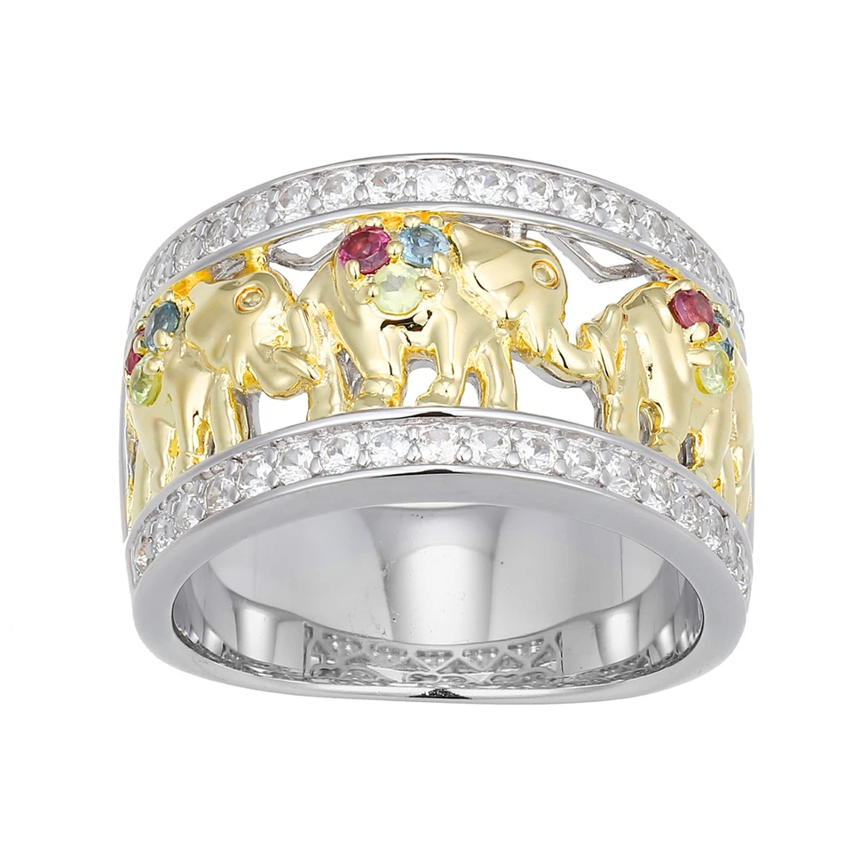 Bunter Edelstein Sterling Silber Elefant Ring - Bild 1 von 1