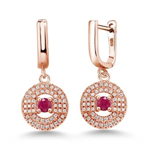 3.58 Ct Round Red Ruby 18K Rose Gold Plated Silver Earrings - Picture 1 of 4