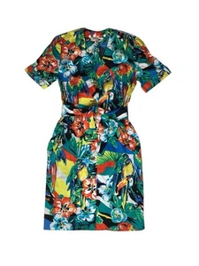 **RARE** VINTAGE 1980’S ESCADA MARGARETHA LEY Button Tropical Parrot Dress SZ S - Picture 1 of 4