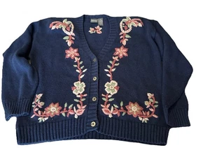 Suéter Vintage Aderro Damas Bordado Talla Mediana Hong Kong Floral - Imagen 1 de 3