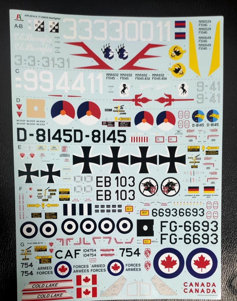 CARTOGRAF  1:32 DECALCOMANIE PER  KIT AEREO ITALERI F 104G/S STARFIGHTER  2514 A - Immagine 1 di 1
