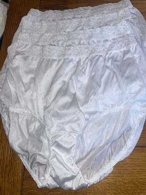 4 Hanes Nylon Brief Panties Nylon Lace Band Low Cut White - Size 10 - New - Image 1 of 4