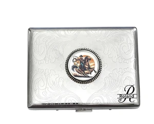 CUSTODIA PORTASIGARETTE WESTERN COWBOY ACCIAIO INOX OMAGGIO INCISIONE LASER MONOGRAMMA - Foto 1 di 3