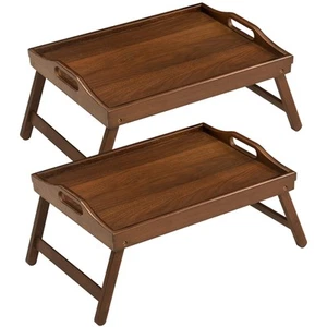 2er Pack Betttablett Tisch Frühstückstablett Serviertablett Bambus Bettlap mit Flo - Bild 1 von 7