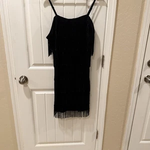 Black Fringe Flapper Style Cocktail Party Dress 1920s Inspired Sequin Tassel 2XL - Picture 1 of 5