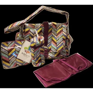Kalencom Multicolor Chevron Buckle Diaper Bag Tote + Bottle + Vanity + Mat NWT - Picture 1 of 17