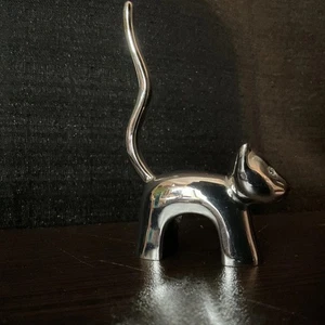 Metal Cat Kitten Figurine Paperweight – Long Tail Ring Holder - Picture 1 of 6