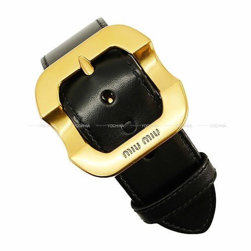 Y0713 Bracciale Miu Miu Fibbia Pelle Vitello Nero Oro Ferramenta