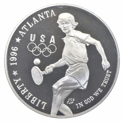 1996-P Proof Olympics Tennis Commemorative Silver Dollar $1 *9236 - Image 1 of 3