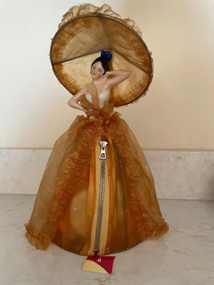 Старинный немецкий фарфор половина куклы # 8033 прикреплен к молнии косметичка - Изображение 1 из 4