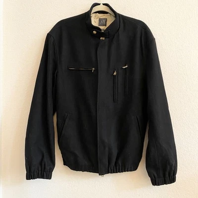 AX Armani Exchange 男式黑色羊毛混纺轰炸机夹克 M 码 — 第 1/4 张图片