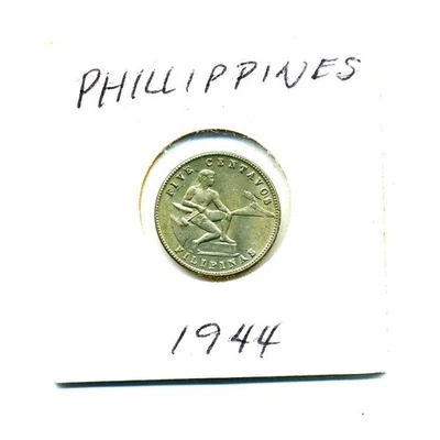 1944 Philippines 5 Centavos Coin WWII Era Copper-Zinc-Nickel - Image 1 of 2