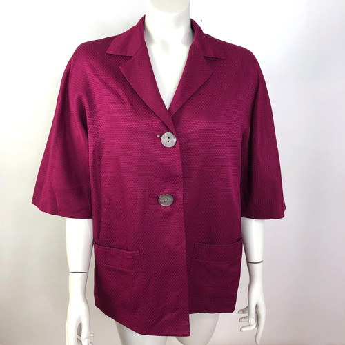 VETEMENTS Giacca blazer J.Jill Med misto seta due bottoni lavoro carriera ufficio rosso viola