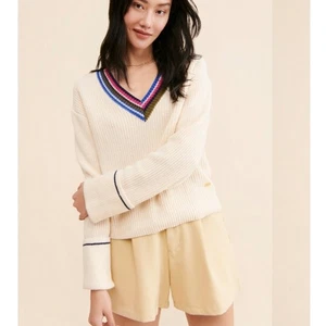Scotch & Soda Lucy Varsity V Neck Sweater Color Trim Turn Cuffs Size Small - Picture 1 of 8