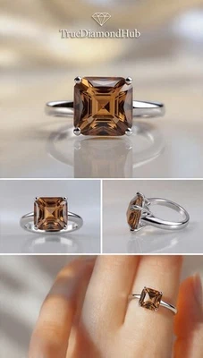 💍 Elegant 2 Ct Brown Color Trillion Diamond Silve Ring Lab Grown Truediamondhub - Image 1 of 4