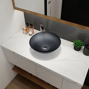 Matte Gray Tempered Glass Round Bathroom Vessel Sink Basin - Bild 1 von 12