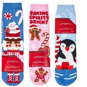 Target Womens Cozy Christmas Winter Fuzzy Socks Gingerbread Penguin Nutcracker - Picture 1 of 7