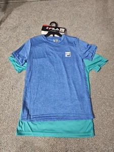 Fila Boys Sport Performance Tech Blue Green Shirt Tee Tshirt Medium (10-12) - Picture 1 of 4