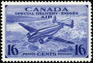 Canada Stamp - Air Mail #CE1 - Trans-Canada airplane (1942) 16¢ - Picture 1 of 1