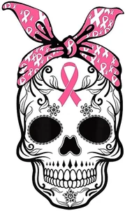 Breast Cancer Awareness Skull & Ribbon Vinyl Decal for Car and Laptops 6 - Picture 1 of 2