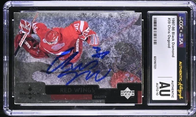 Chris Osgood Signed 1997-98 Black Diamond Card #39 Red Wings CGC AU JSA 10 Auto - Image 1 of 2