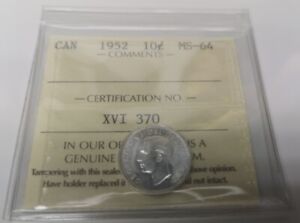 1952 – CANADA – $0.10 ( Ten cents ) - ICCS – MS 64