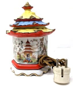 Vintage Porcelain Asian Pagoda Temple Perfume Lamp Night Light German Original - Picture 1 of 18