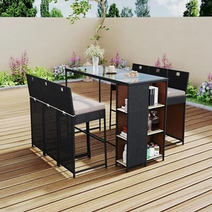 7 TLG. Rattan Gartenmöbel Set Sitzgruppe Bartisch mit Barhocker Balkon Terrasse - Bild 1 von 14