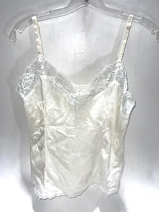 VINTAGE SILKY Nylon Camisole Slip Top CAMI By Mel Lin Medium USA Ivory lace - Picture 1 of 3