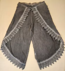 Wide Leg Capri Pants Womens L Lace Trim Blue Casual Layered Boho Hippie NWT - Picture 1 of 8