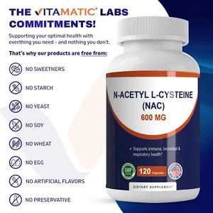 Vitamatic NAC Supplement (N-Acetyl L-Cysteine) Supports Healthy Lung Function - Picture 1 of 5
