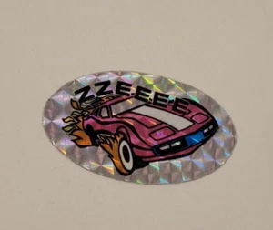 ZZEEEE Flaming CORVETTE Sports Car 1980's Prism VENDING MACHINE STICKER CARD NM - Picture 1 of 3