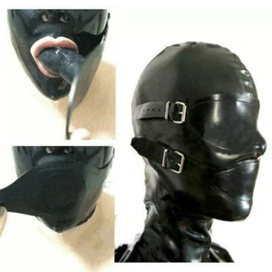Latex Rubber Hood with Removable Eyes and Mouth Mask Open Eyes Mouth Back Zipper - Picture 1 of 11