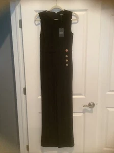 DKNY Sleeveless Gold buttons women’s Jumpsuit black size 4 NWT - Picture 1 of 2